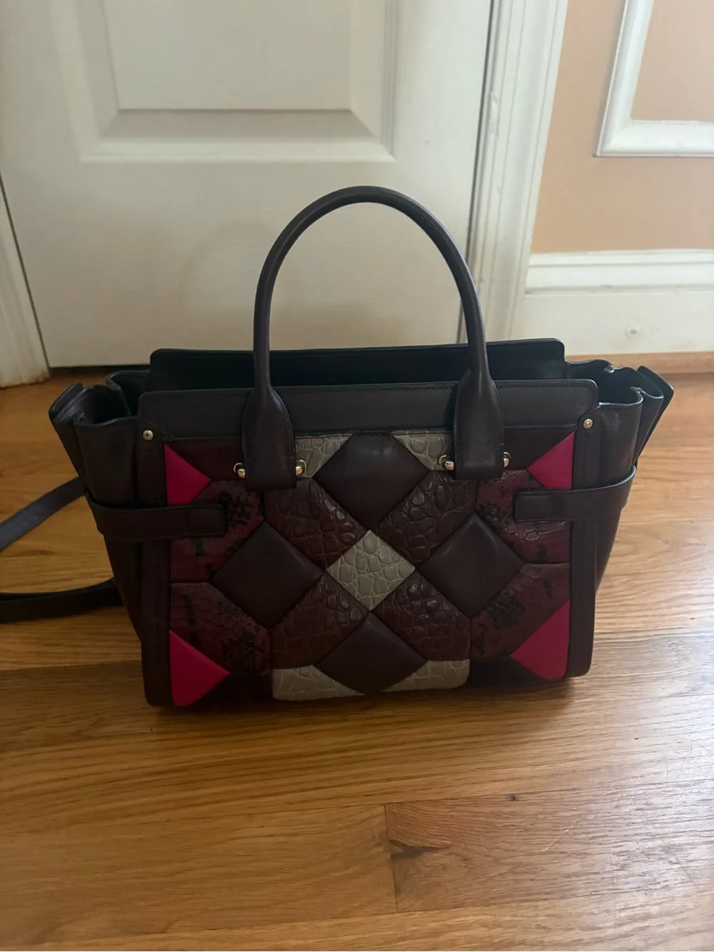 Coach Quilted Patchwork Satchel in Burgundy and Pink Accents